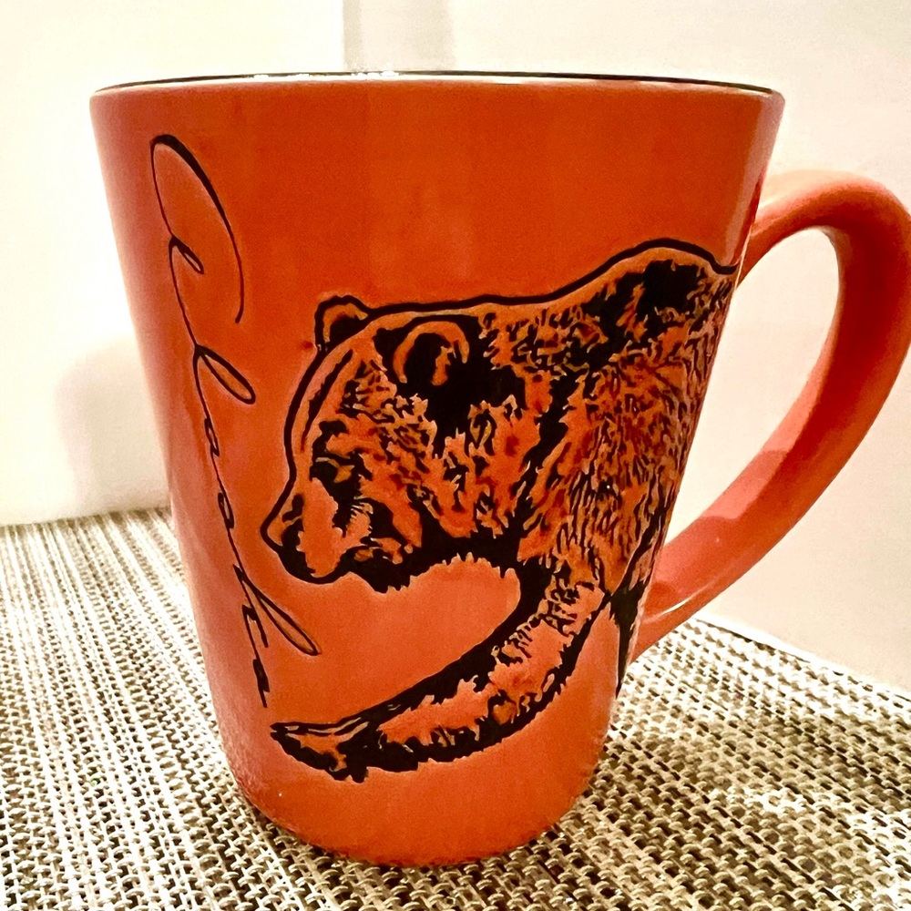 New Alaska Bear Embossed Orange/Black Coffee /Tea Mug. Sturdy Ceramic.